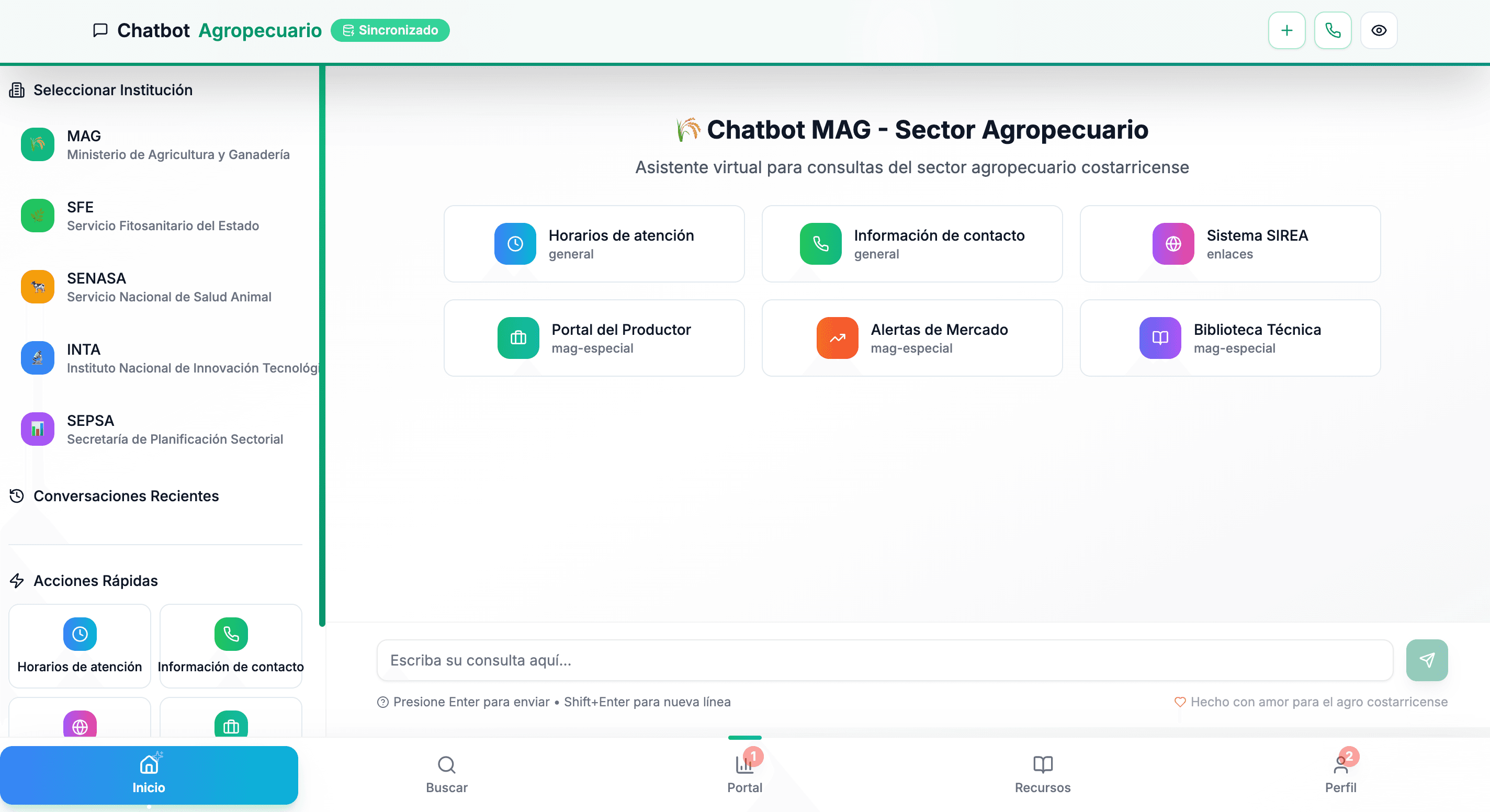 Captura de Chatbot Institucional – MAG