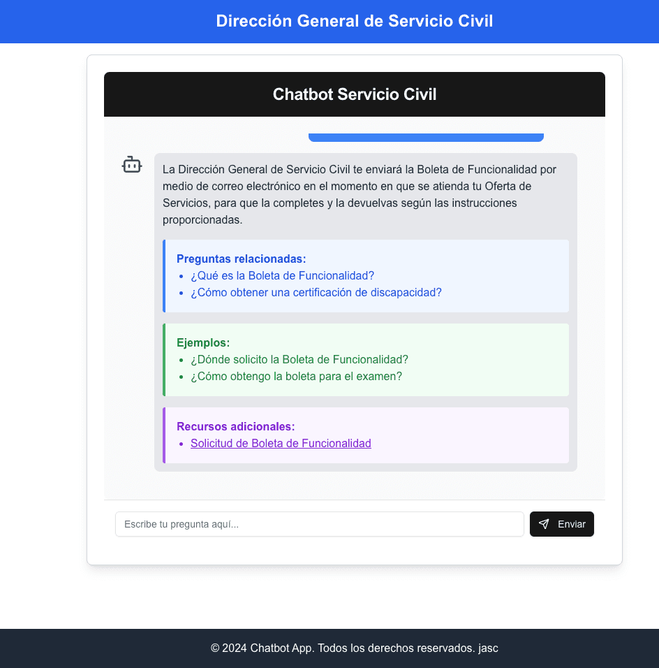 Captura de ChatBot – Servicio Civil