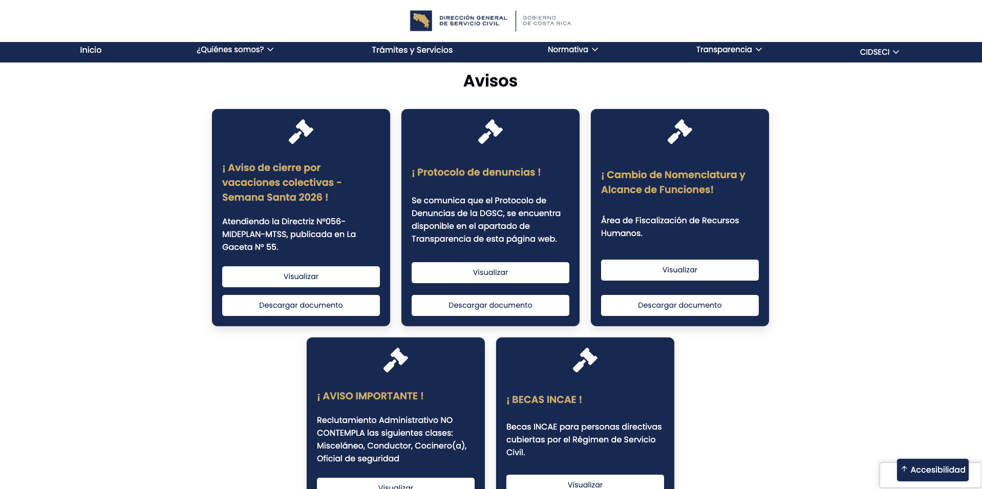 Captura de Rediseño Sitio Oficial DGSC